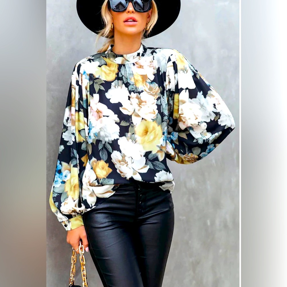 New Floral Gathered Sleeve Blouse